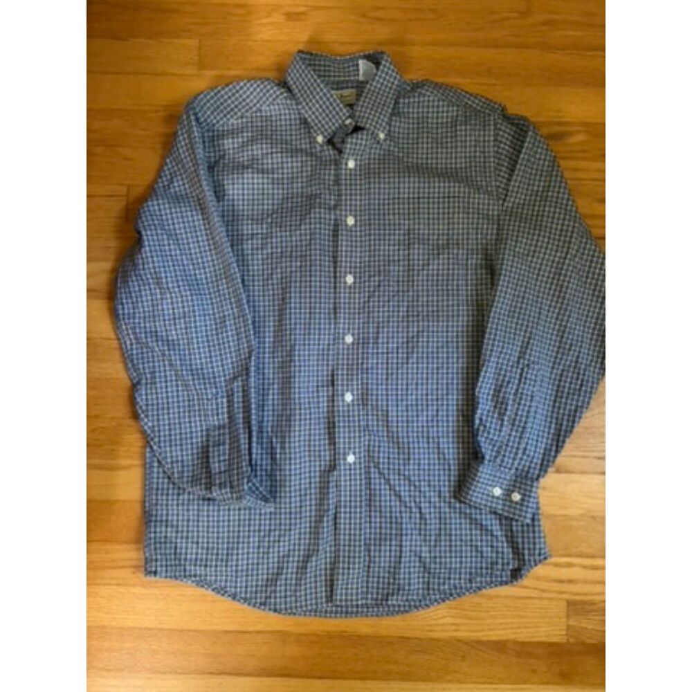 Vintage L.L. Bean Button up Plaid Blue Shirt Sz. M 100% Cotton